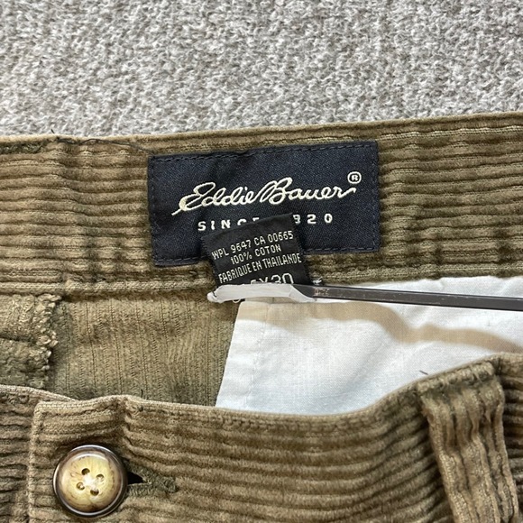 Vtg Eddie Bauer Mens Corduroy Pants Olive‎ Green Pleated Relaxed Fit 32x29 - Picture 4 of 10